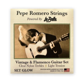 Pepe Romero Strings GLOW Vintage & Flamenco Guitar Clear Nylon Trebles Light Tension, Full Set